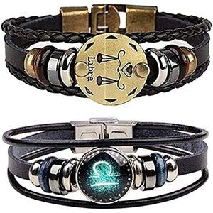 LIBRA Constellation Braided Rope Bracelet Punk Alloy Leather Bracelet